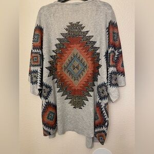 Vocal Aztec boho open front knit cardigan with rhinestoned studded art to wear M